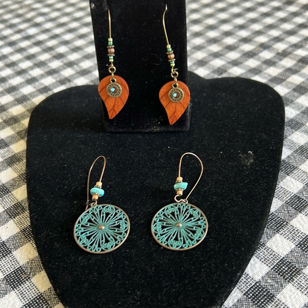 Two wooden earrings.  NEW